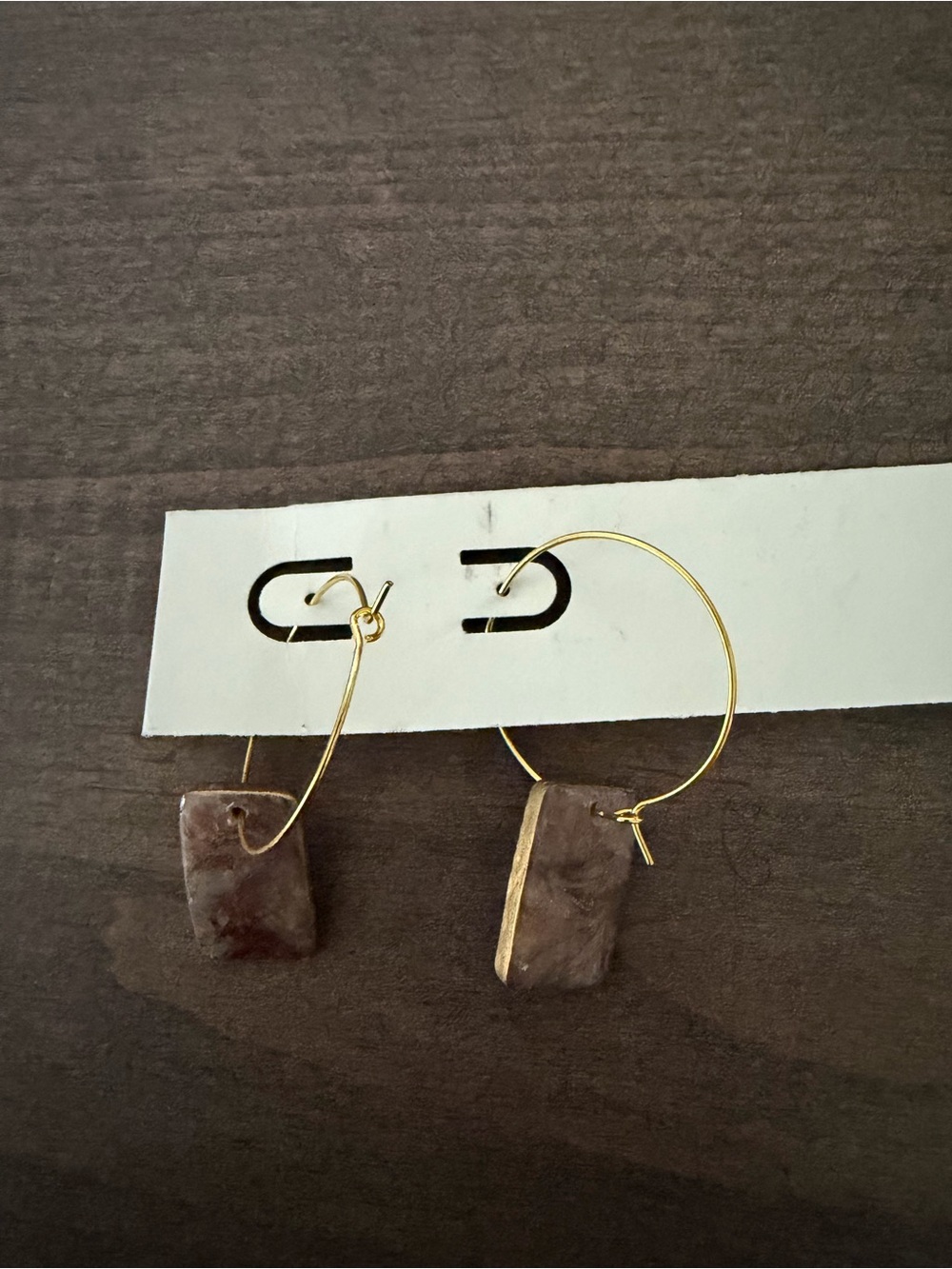 Gold Hoop Earrings with Brown Stone Dangles